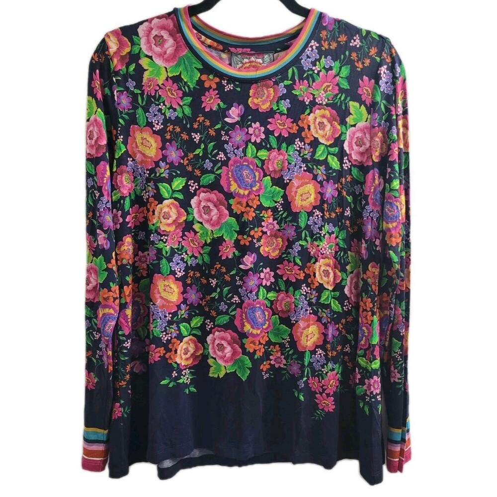NWOT Johnny Was Janie Favorite Floral Long Sleeve Tee Top Medium Rayon Boho